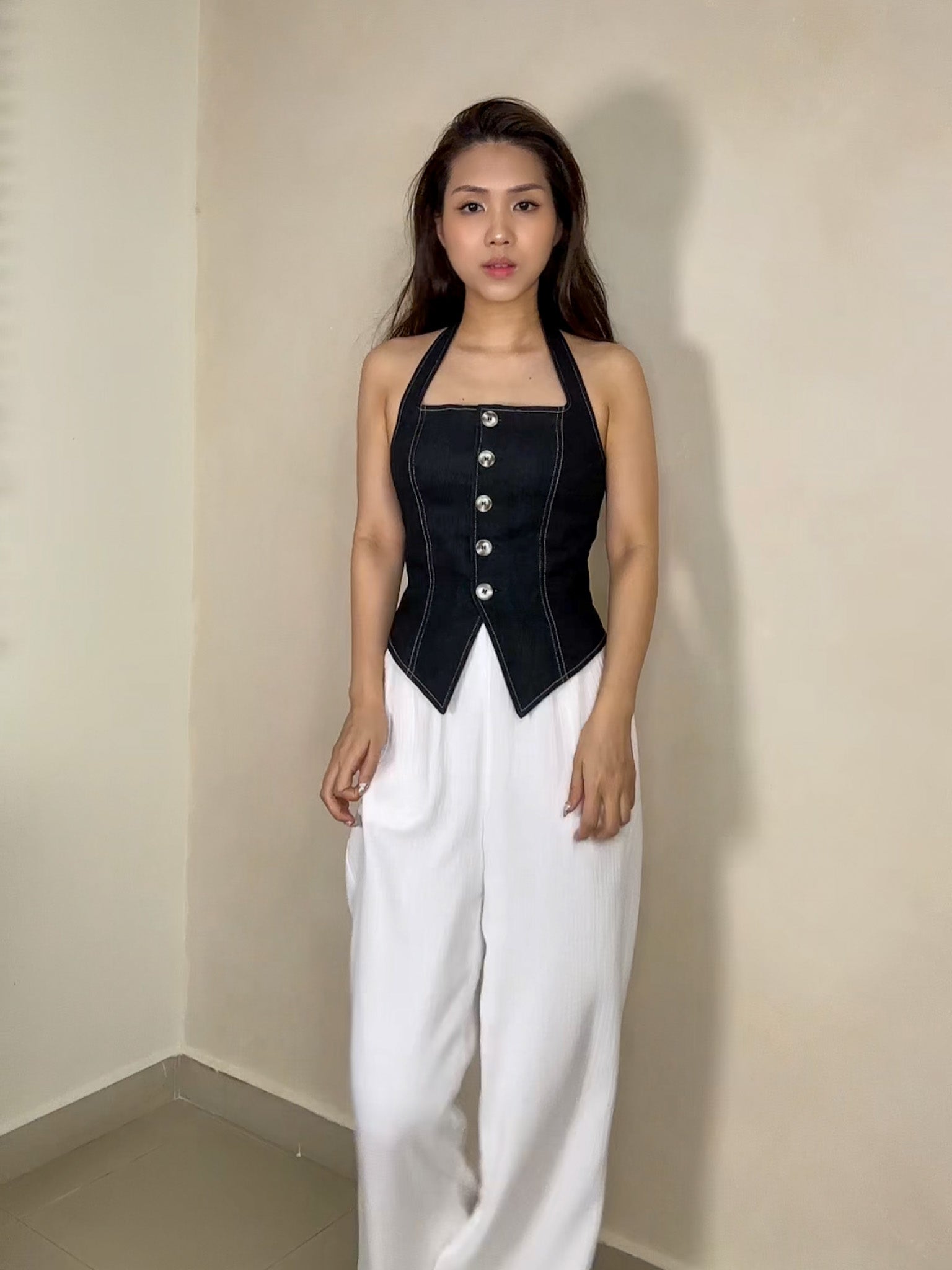 【SATIIIZ】Veillon wide cotton pants Fluid-Satin-Bias-Pant-115BON?/